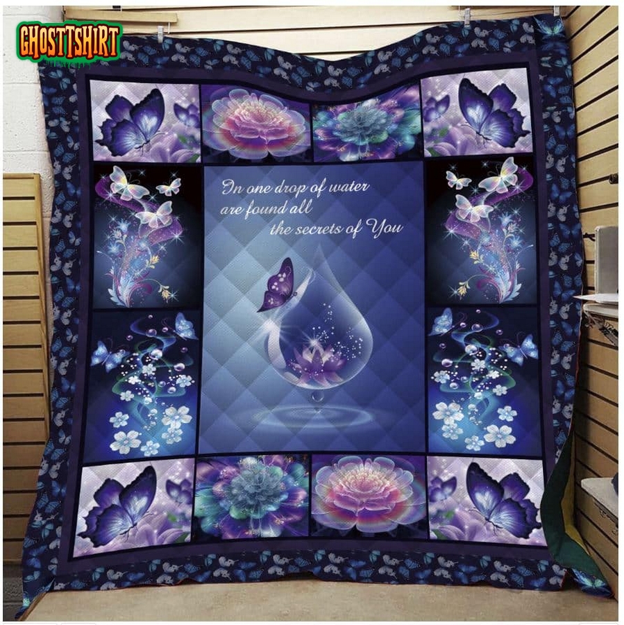 Butterfly Drop Of Water Purple Flower Quilt Blanket