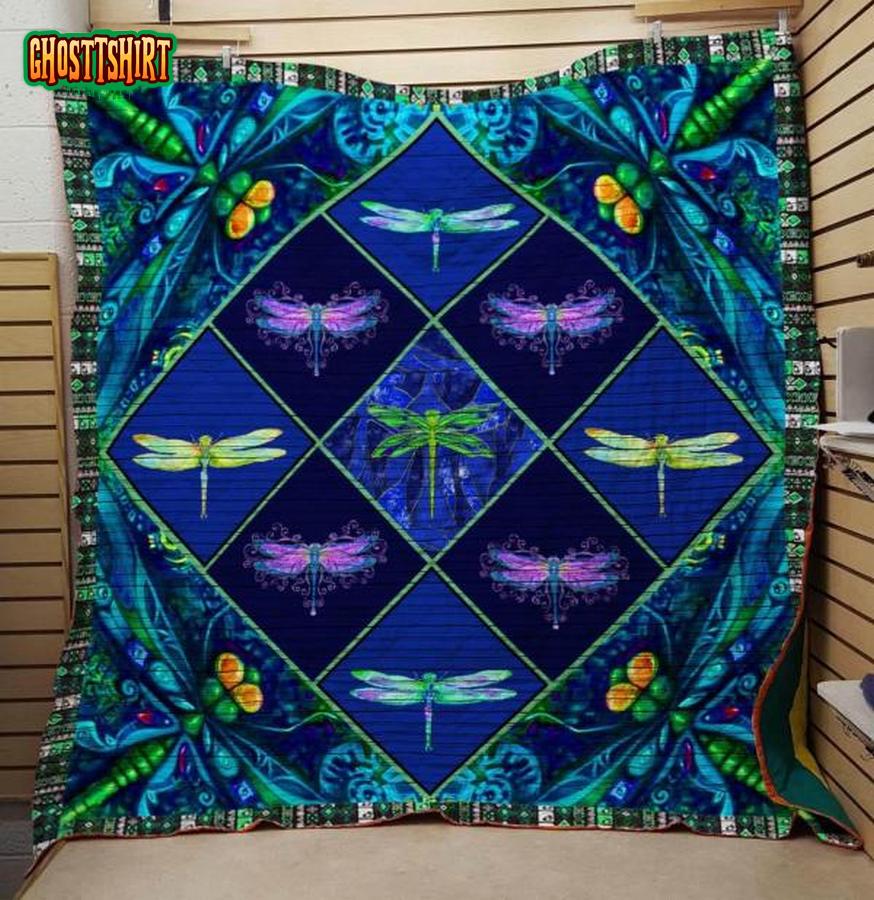 Dragonflies Deep Blue Quilt Blanket