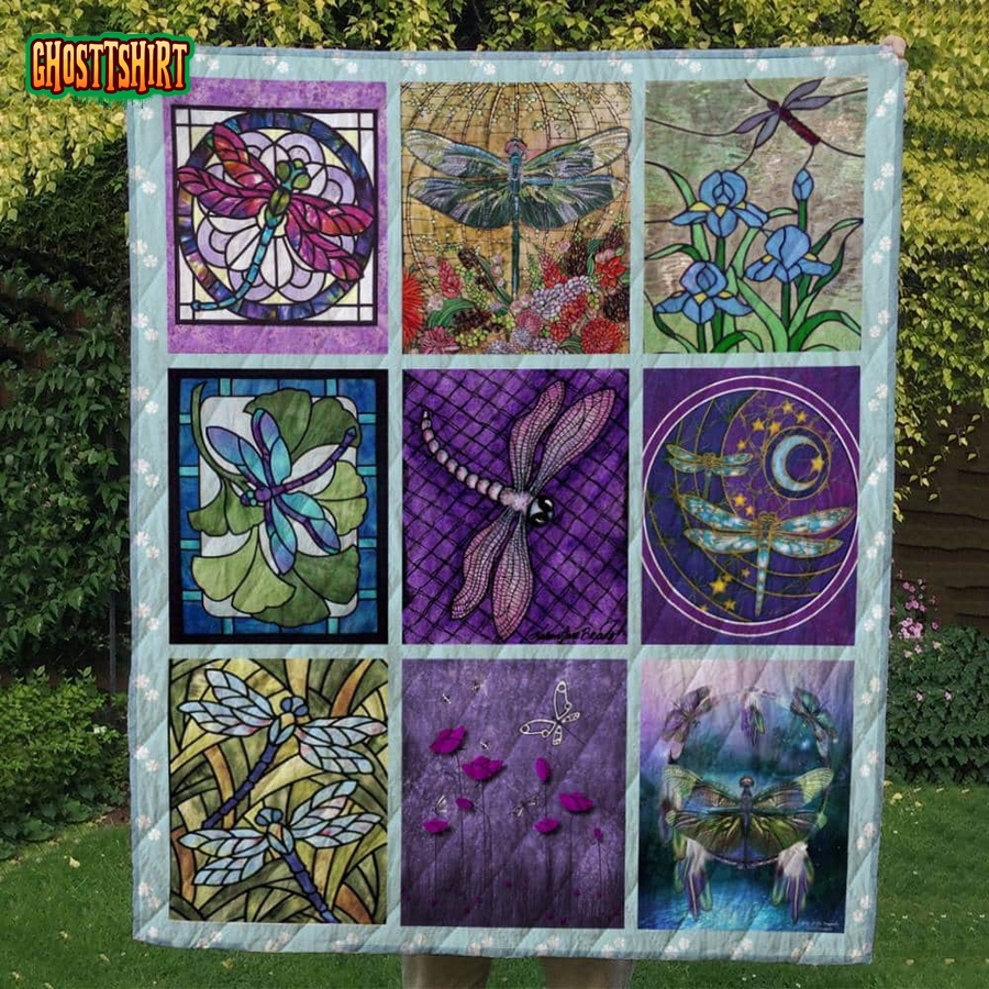 Dragonfly Drawing Flower Stained Glass Dragonfly Quilt Blanket