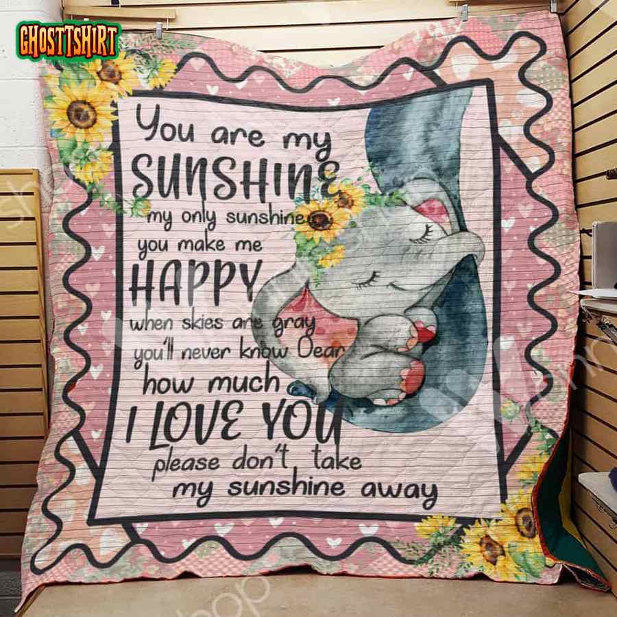 Elephant Sunflower How Much I Love You Quilt Blanket