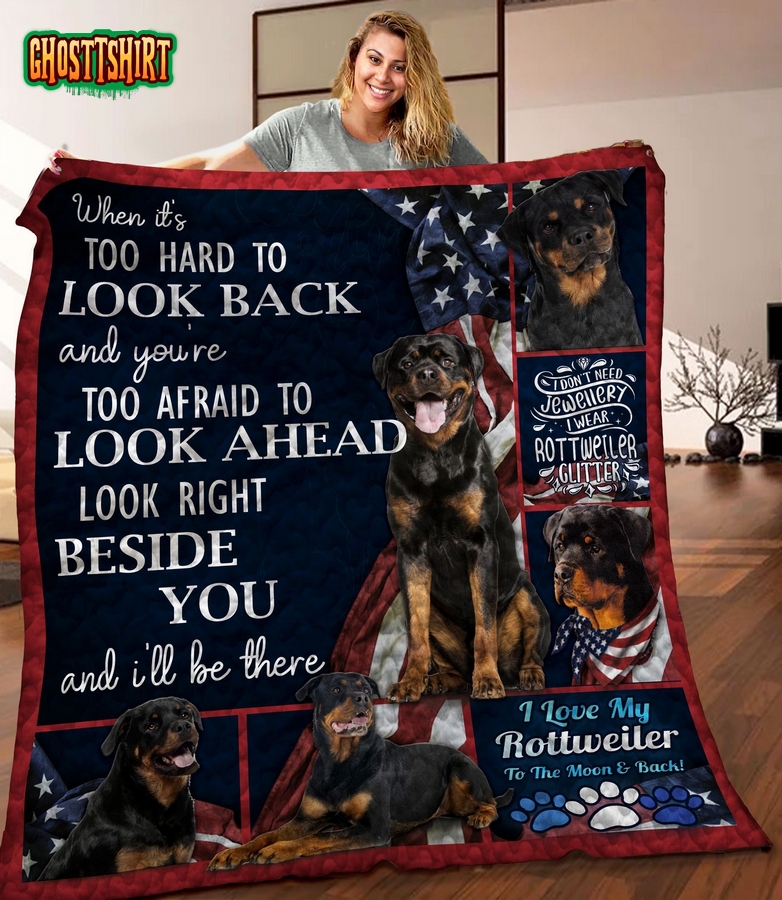 I Love My Rottweiler To The Moon And Back Quilt Blanket