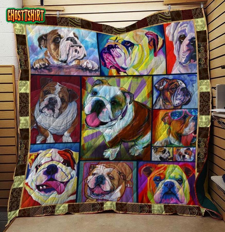 The Colorful Bulldog Dog Quilt Blanket