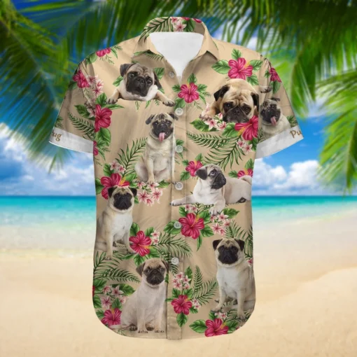 Floral Pug Shirt, Pug Hawaiian Shirt, Pug Beach Summer Shirt, Bachelor Party Hawaiian Dog Shirt