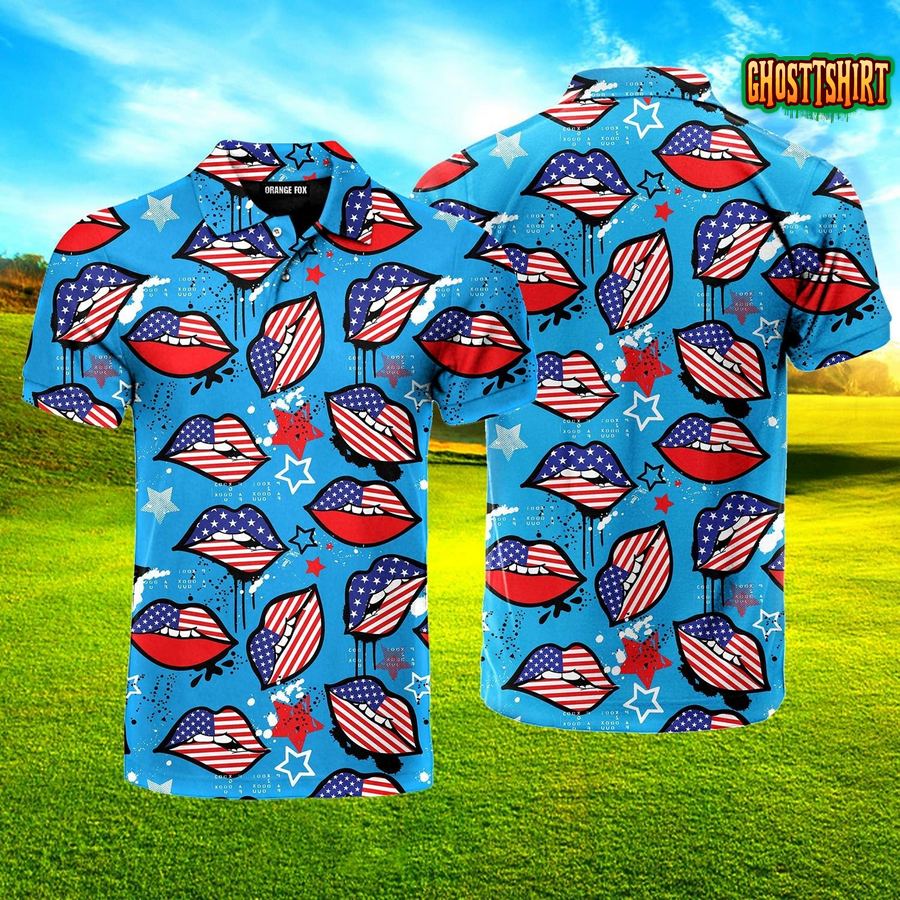 Independence Day 4th Of July American Sexy Lips Polo Shirt For Men