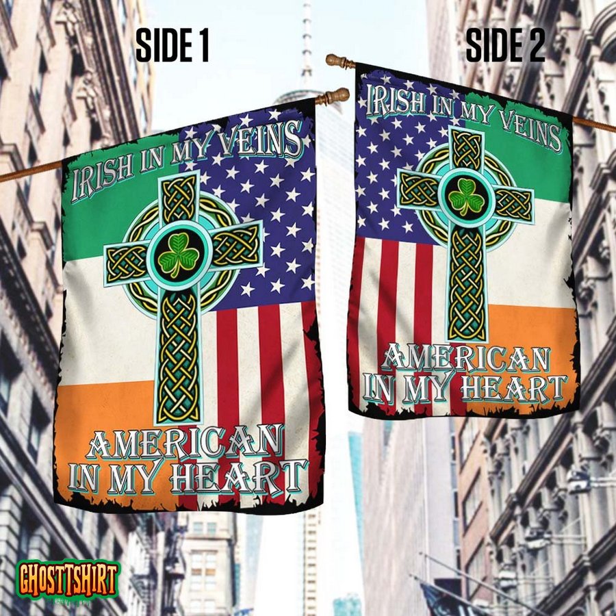 Irish Celtic Cross Flag Irish In My Veins American In My Heart Flag