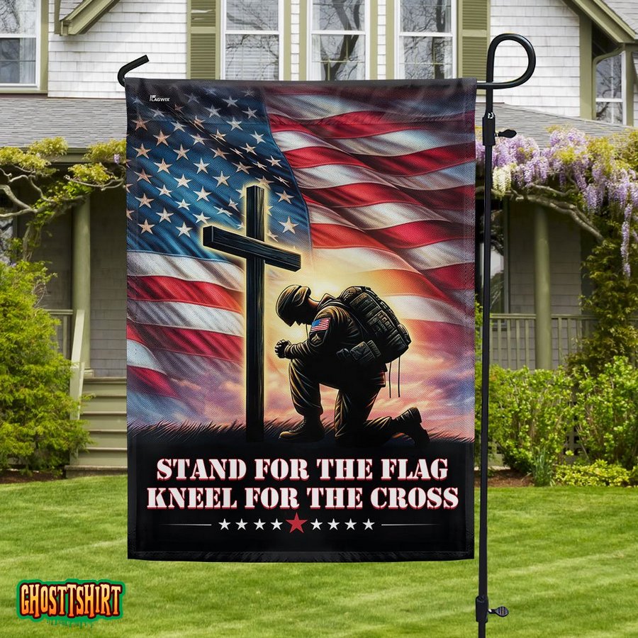 Veteran Kneeling Christ Cross Stand For The Flag