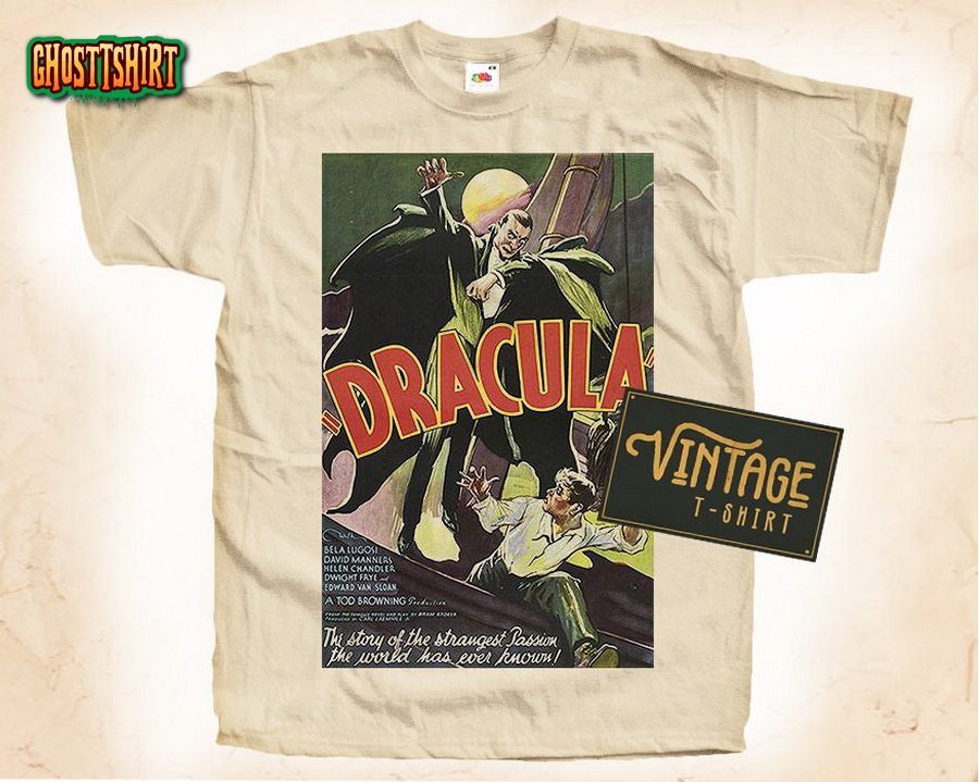Dracula V1 Horror T shirt Tee Natural Vintage Cotton Movie Poster All Sizes