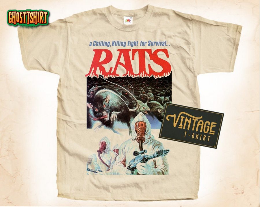 RATS Horror T shirt Tee Natural Vintage Cotton Movie Poster Beige All Sizes